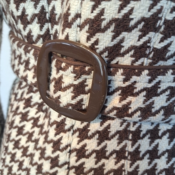 VINTAGE Mile End women's wool coat jacket houndstooth brown & white size S - Picture 7 of 16